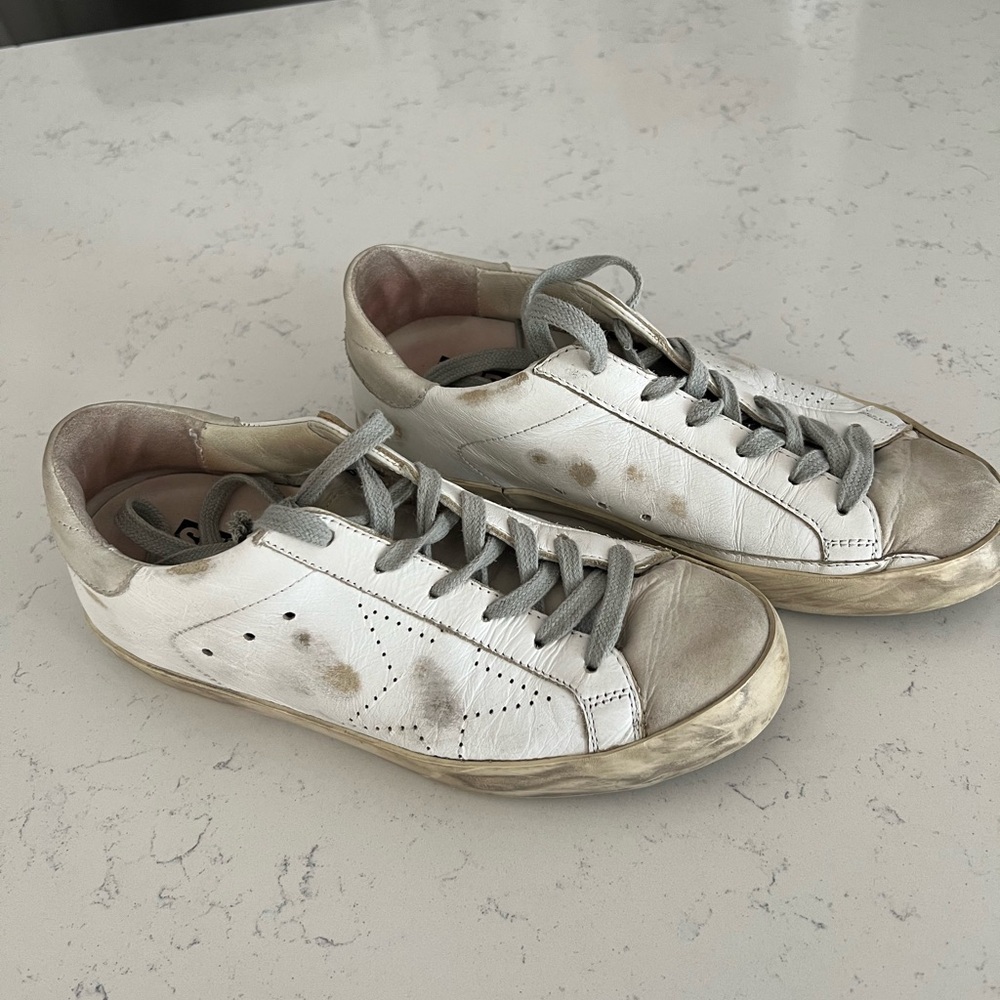 Golden Goose White and Gray Sneakers